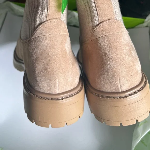 NIB Sam Edelman Lydell Combat Sesame Suede Tan Knit Sock Ankle Boots size 8.5 - Picture 10 of 12